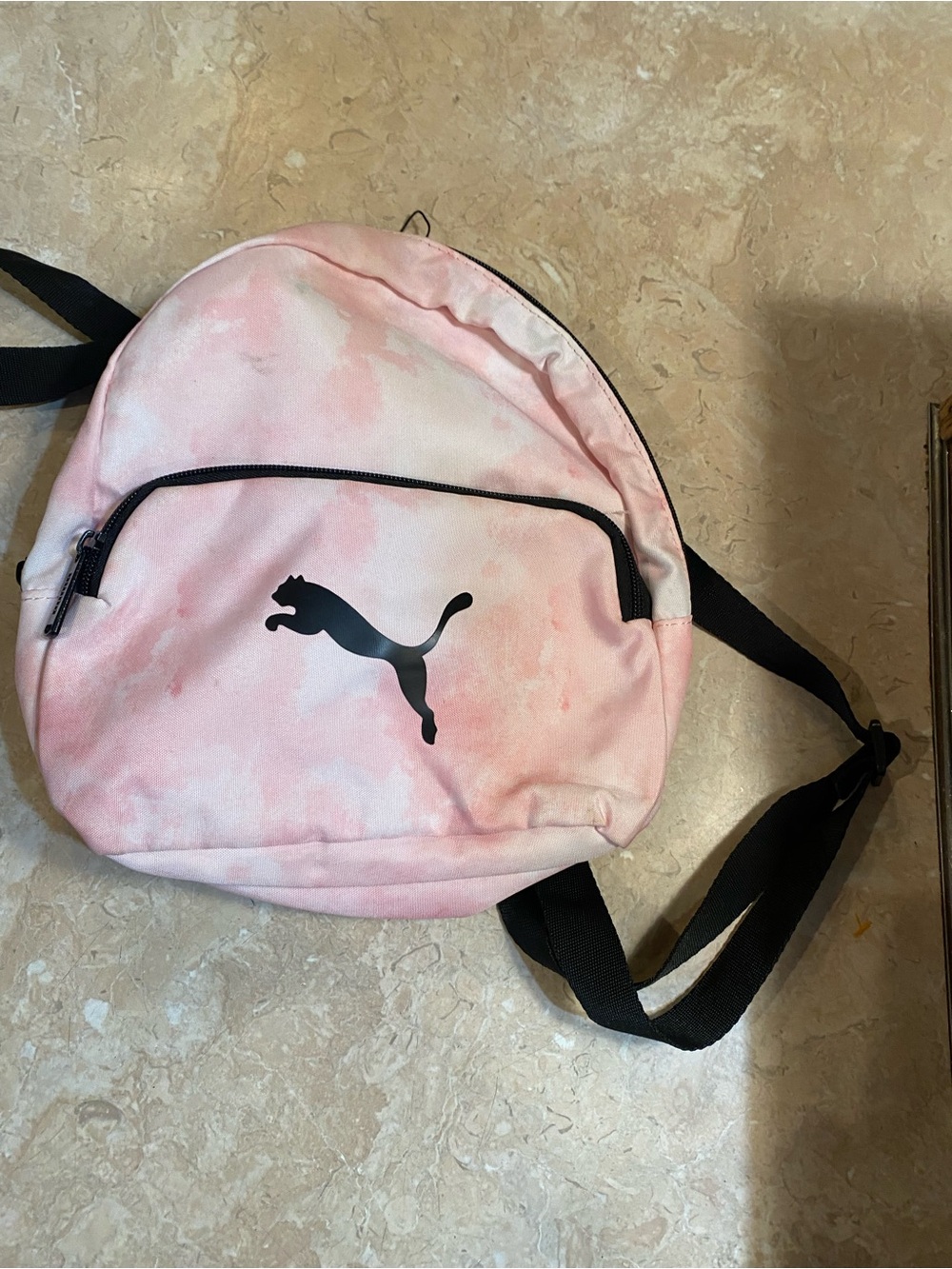 Puma Pink Tie-Dye Mini Backpack with Black Logo and Straps